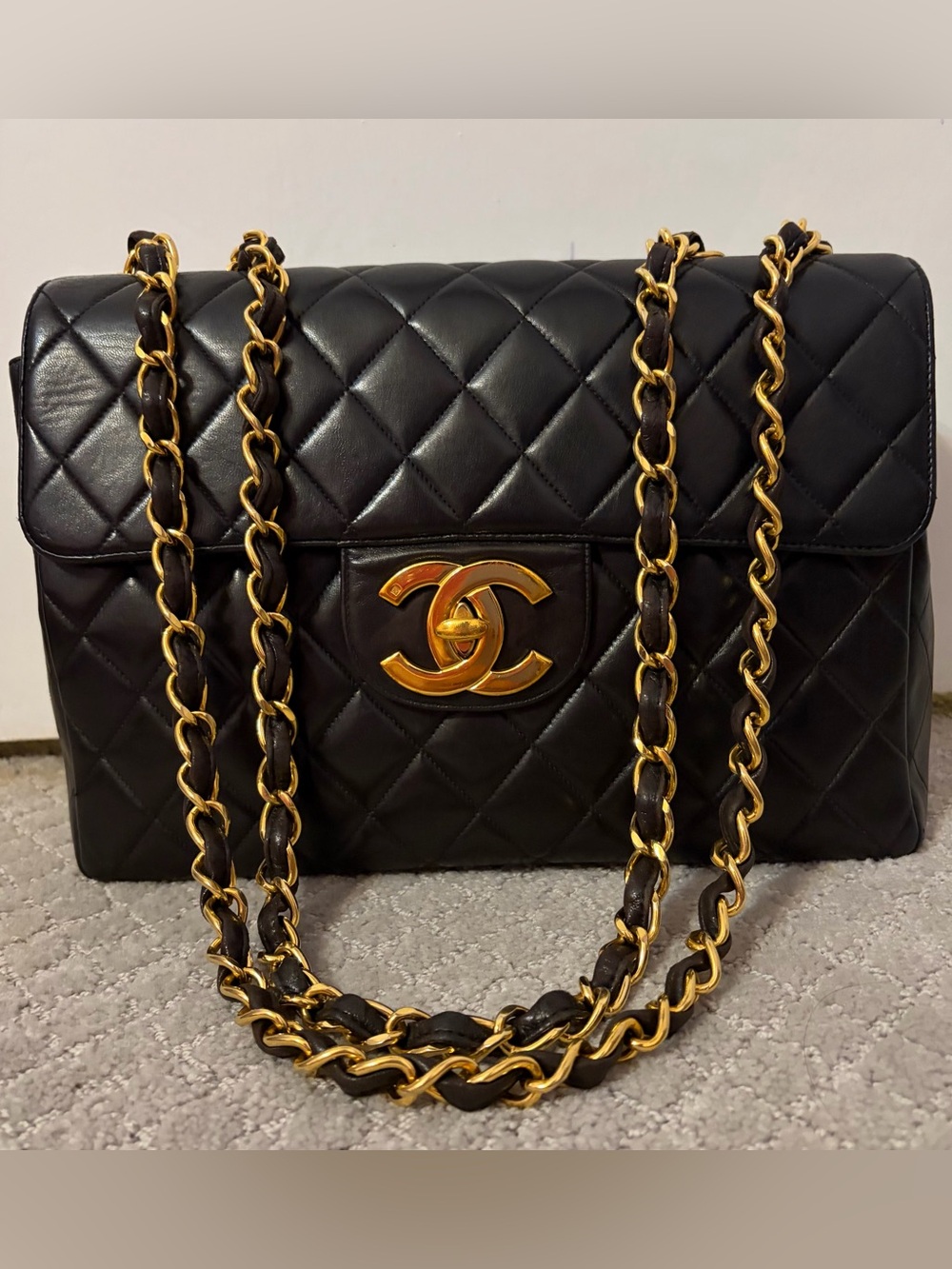Authentic 1996 Vintage Chanel Jumbo Flap Bag XL with 24k Gold Plated Hardware